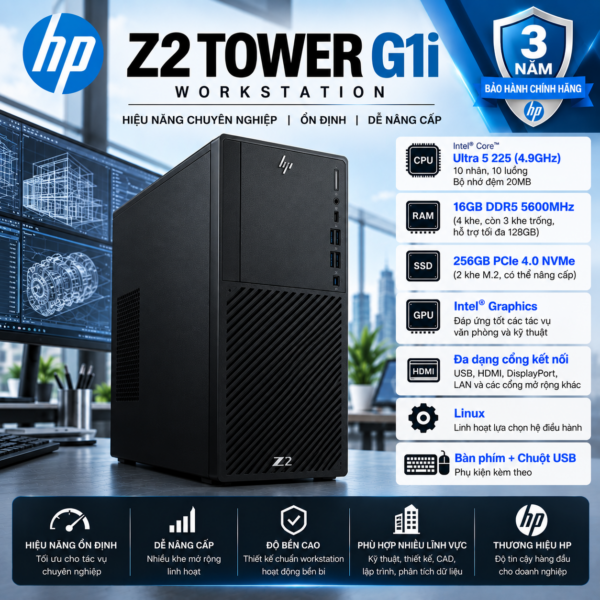 Máy tính để bàn Workstation HP Z2 Tower G1i B04F6AV Core Ultra 5-225/16GB/256GB SSD/3Y