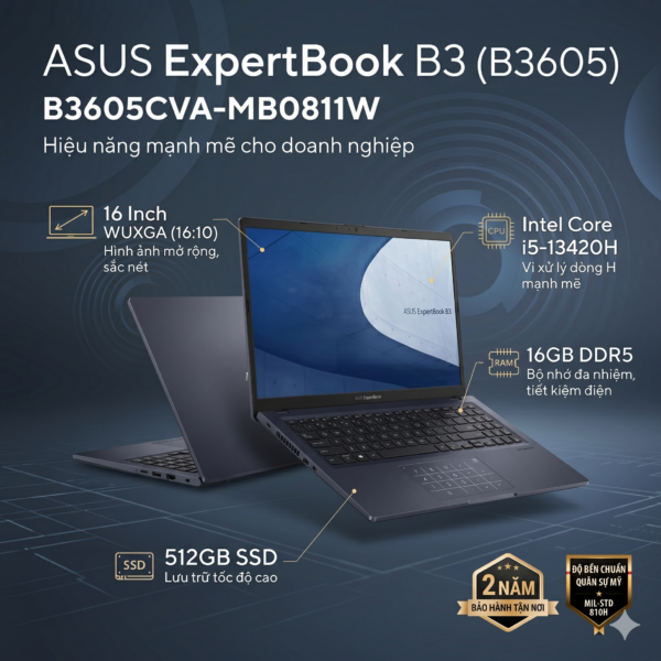 Laptop ASUS ExpertBook B3605CVA-MB0811W (Intel Core i5-13420H | RAM 16GB | SSD 512GB | 16 Inch WUXGA | Win 11 Home)