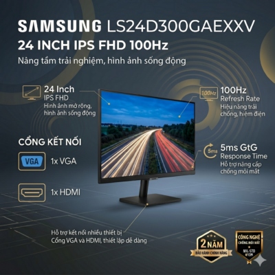 Màn Hình SAMSUNG LS24D300GAEXXV (24 Inch | Full HD | 100Hz | IPS | Viền Mỏng | Chống Chói)