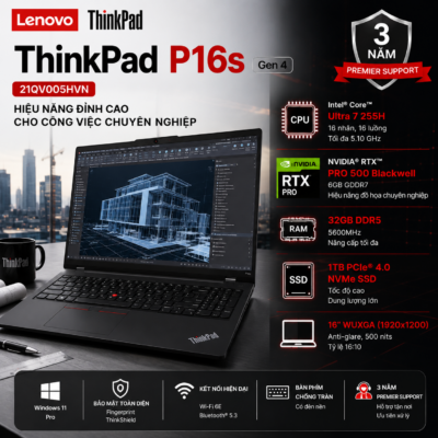 Laptop Lenovo ThinkPad P16s Gen 4 21QV005HVN (Intel Core Ultra 7 255H | RAM 32GB DDR5 | SSD 1TB | NVIDIA RTX PRO 500 Blackwell 6GB | 16 Inch WUXGA 500 nits | Vân Tay | Windows 11 Pro)