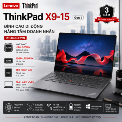 Laptop Lenovo ThinkPad X9-15 Gen 1 21Q6004YVN (Intel Core Ultra 5 226V | RAM 16GB LPDDR5X | SSD 1TB | 15.3 Inch 2.8K OLED | Vân Tay | Camera IR | Windows 11 Pro)