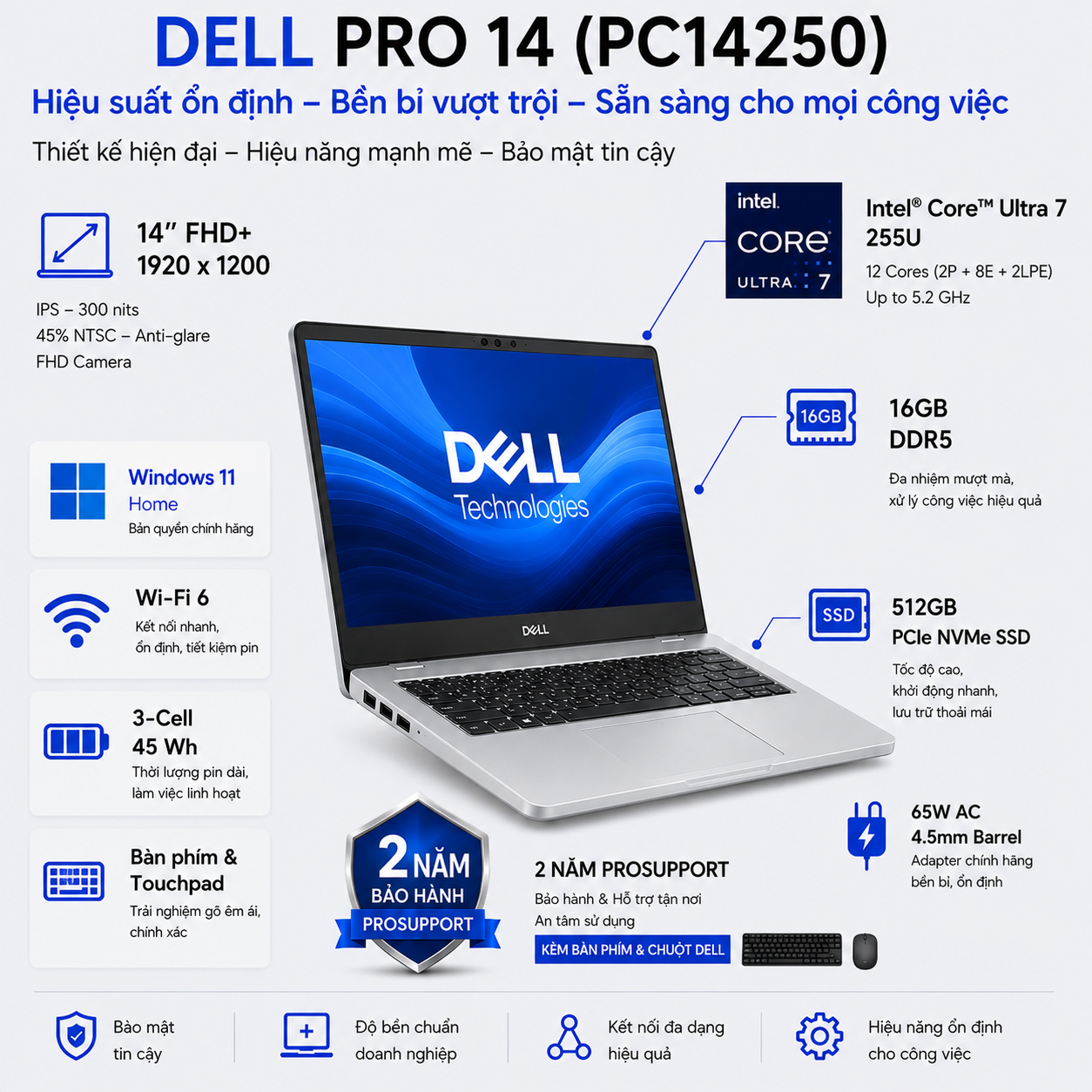 Laptop Dell Pro 14 PC14250 U716G512